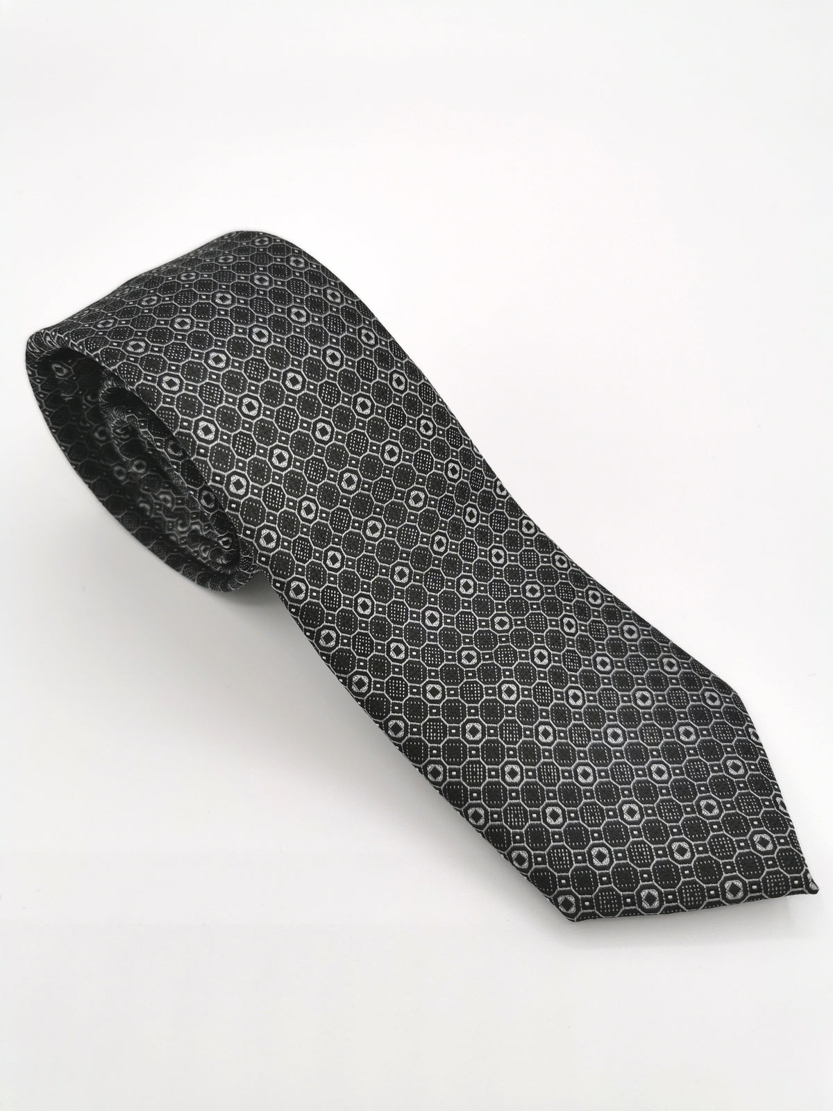 Gray silk tie with circles