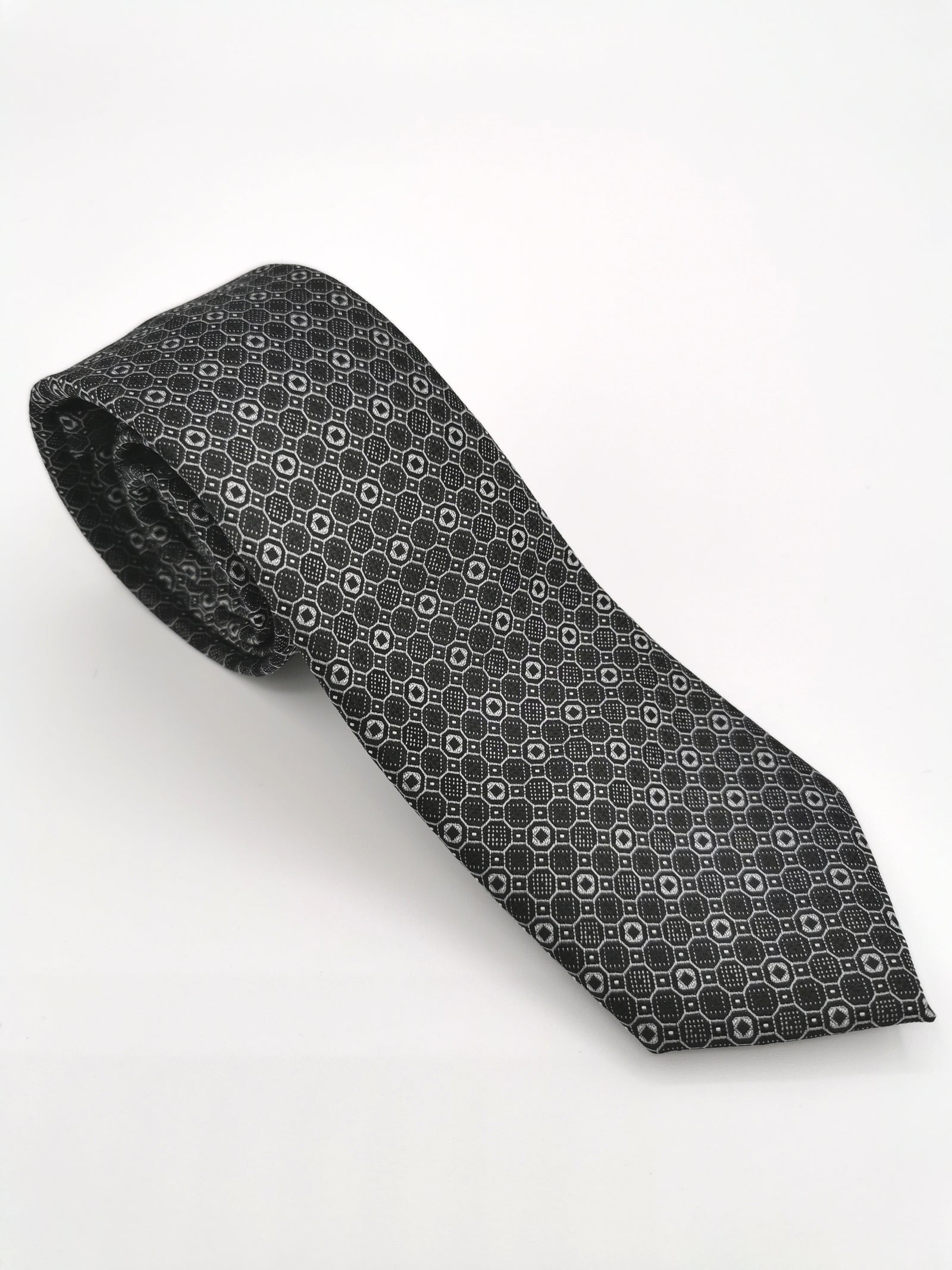 Gray silk tie with circles
