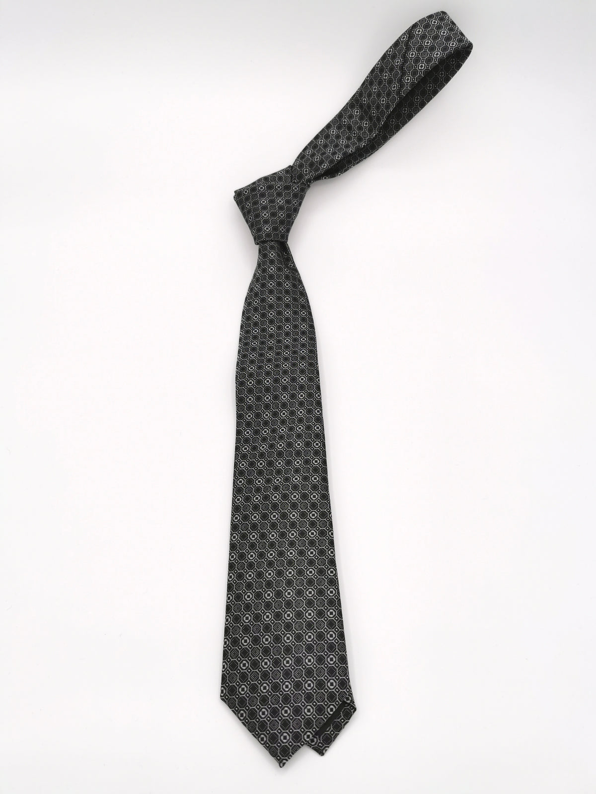 Gray silk tie with circles