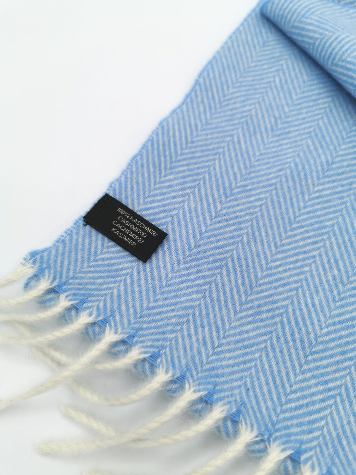 Herringbone cashmere scarf with white fringes