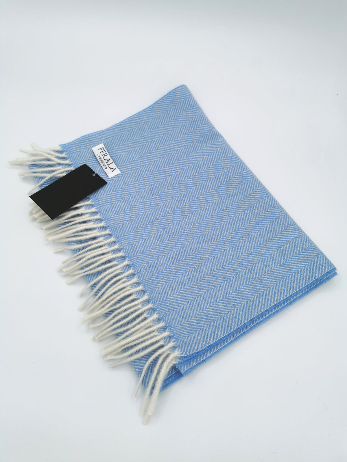 Herringbone cashmere scarf with white fringes