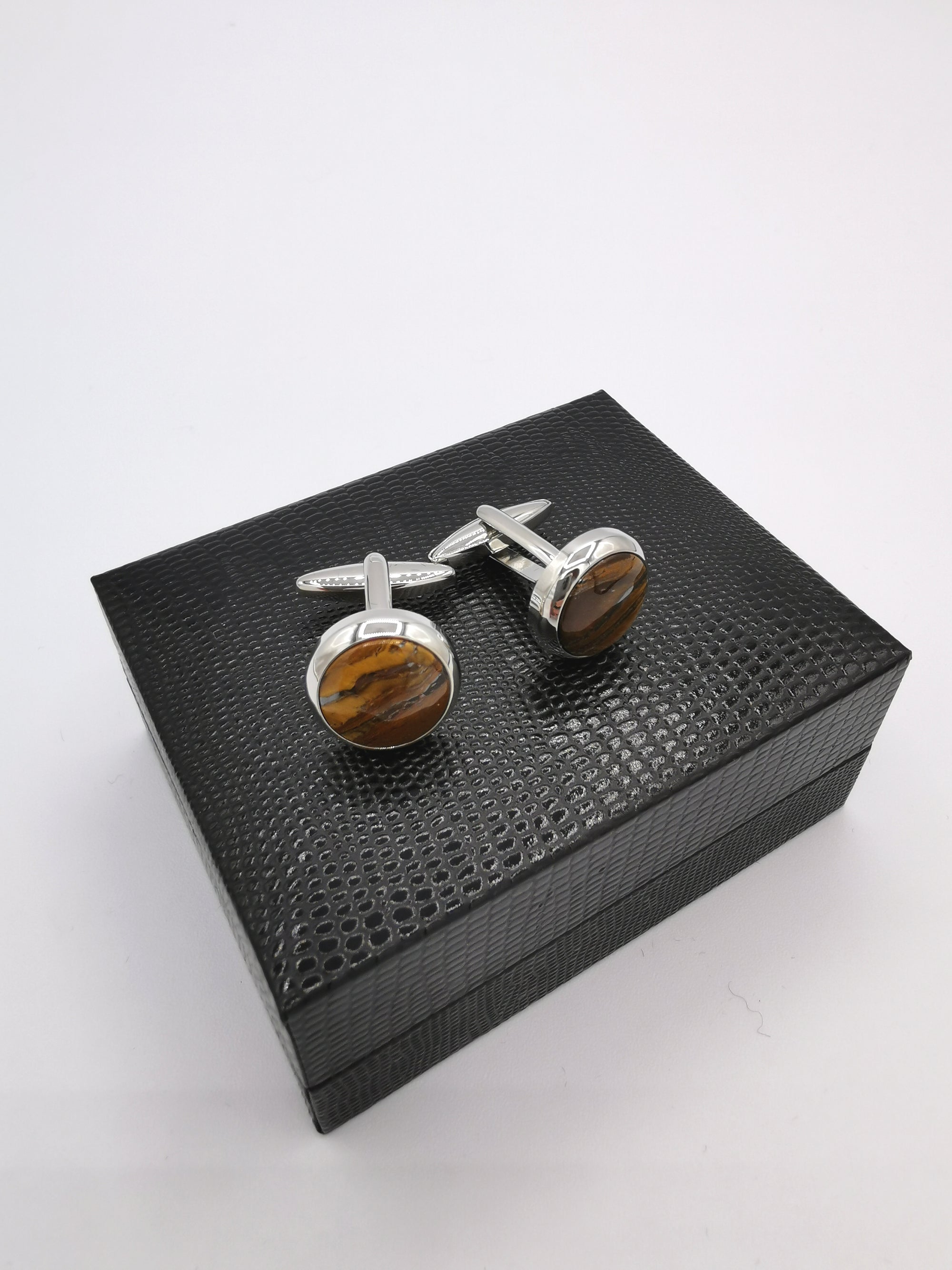 <p id="isPasted">CUFFLINKS, TIGER IRONSTONE CABOCHON</p>