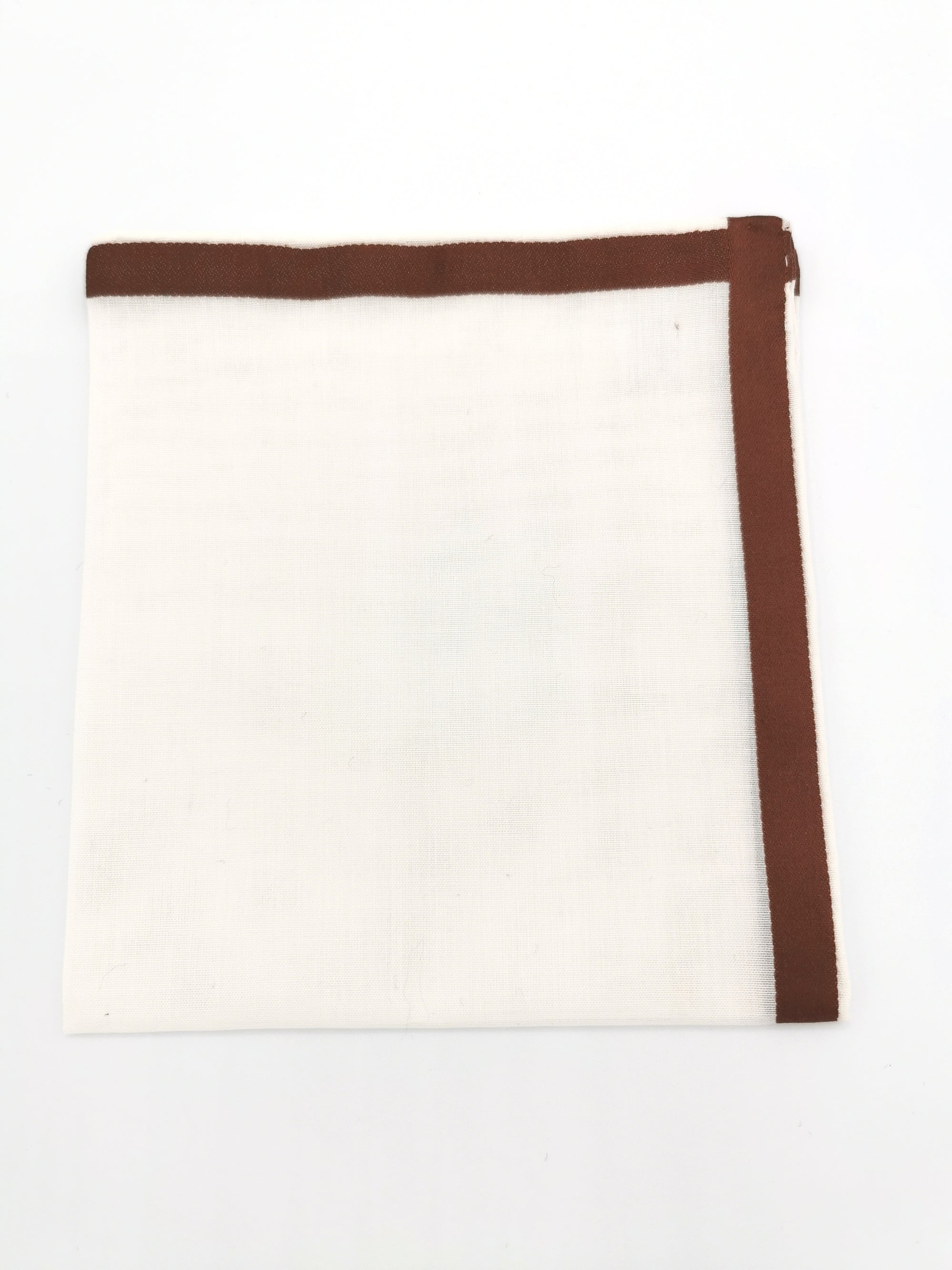 Simonnot-Godard white pocket square with brown satin border