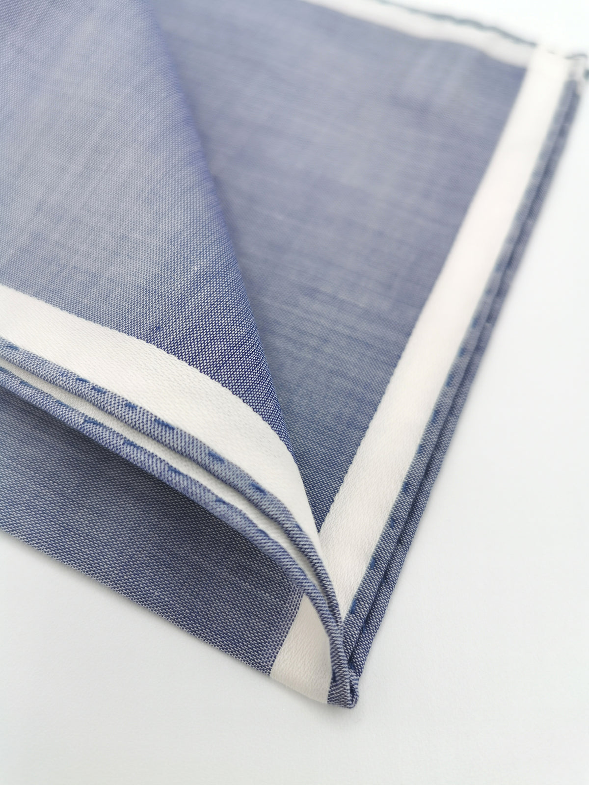 Simonnot-Godard blue pocket square with white satin border