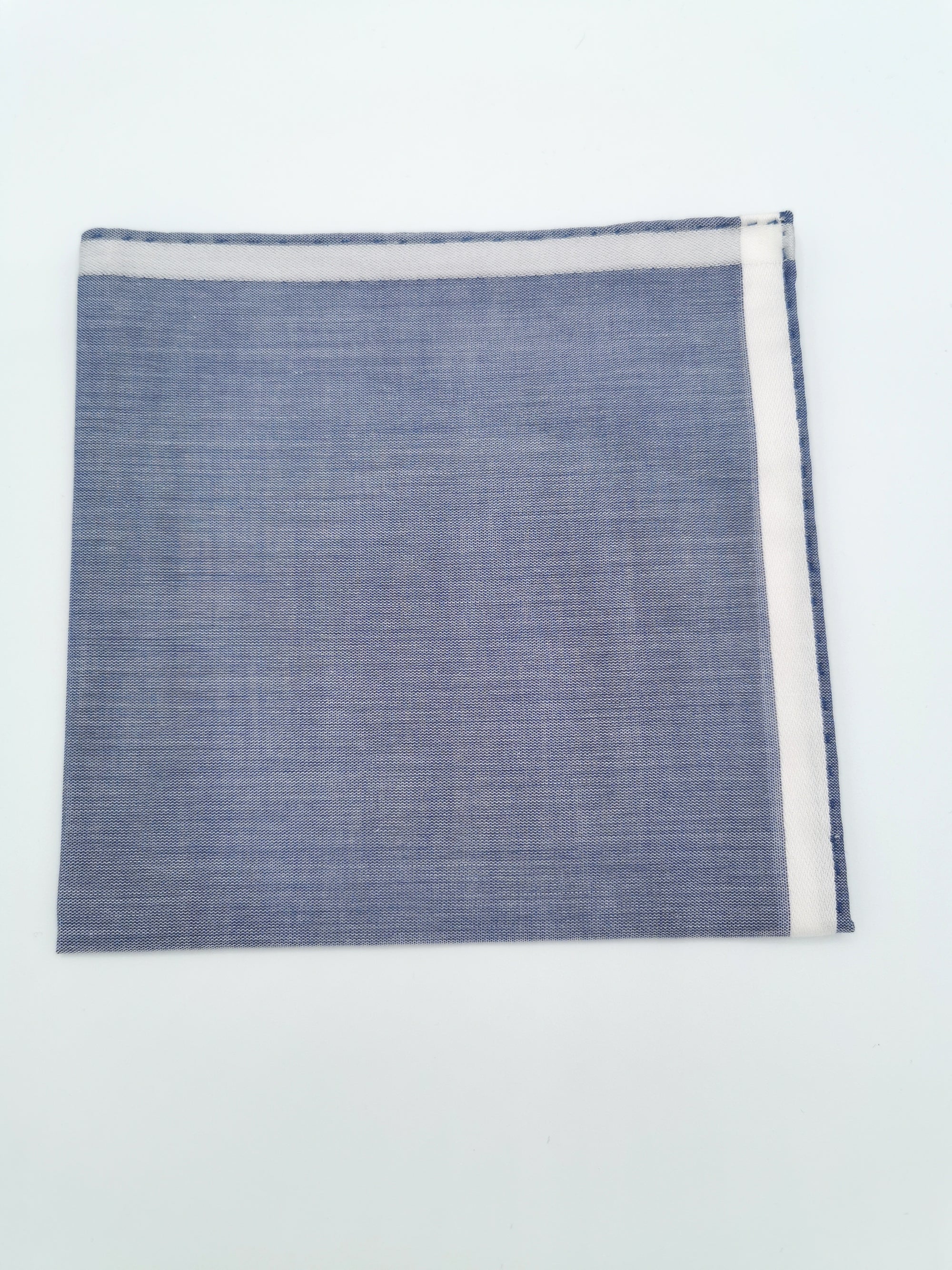 Simonnot-Godard blue pocket square with white satin border