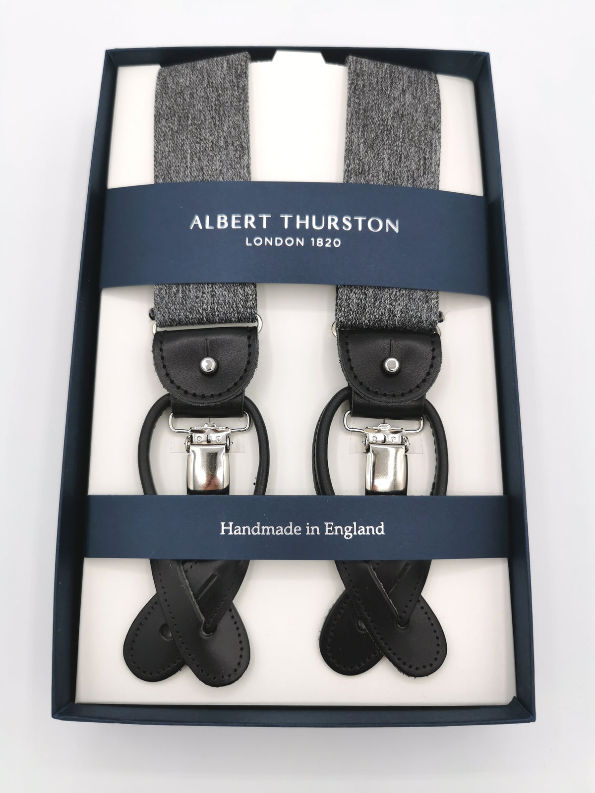 Albert Thurston speckled gray suspenders