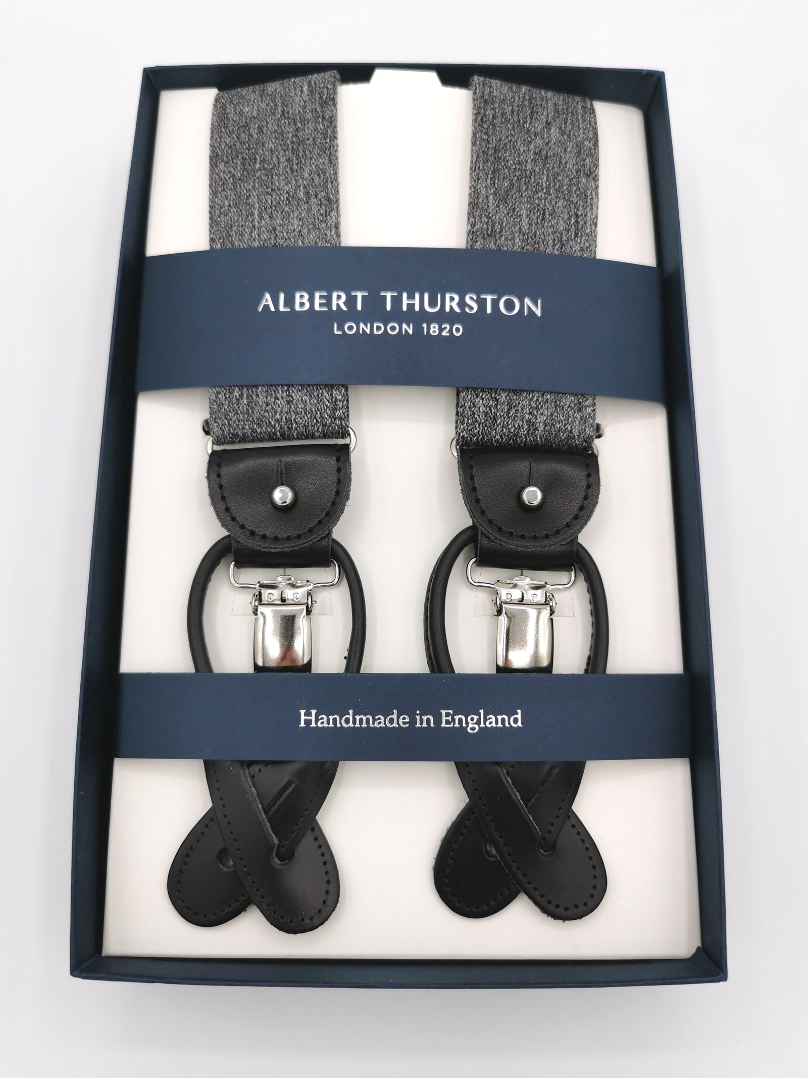 Albert Thurston speckled gray suspenders