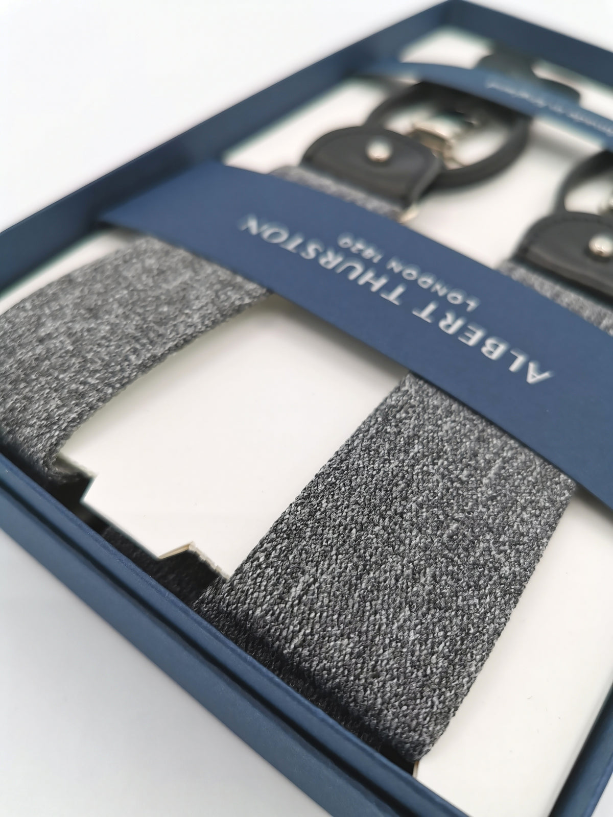 Albert Thurston speckled gray suspenders