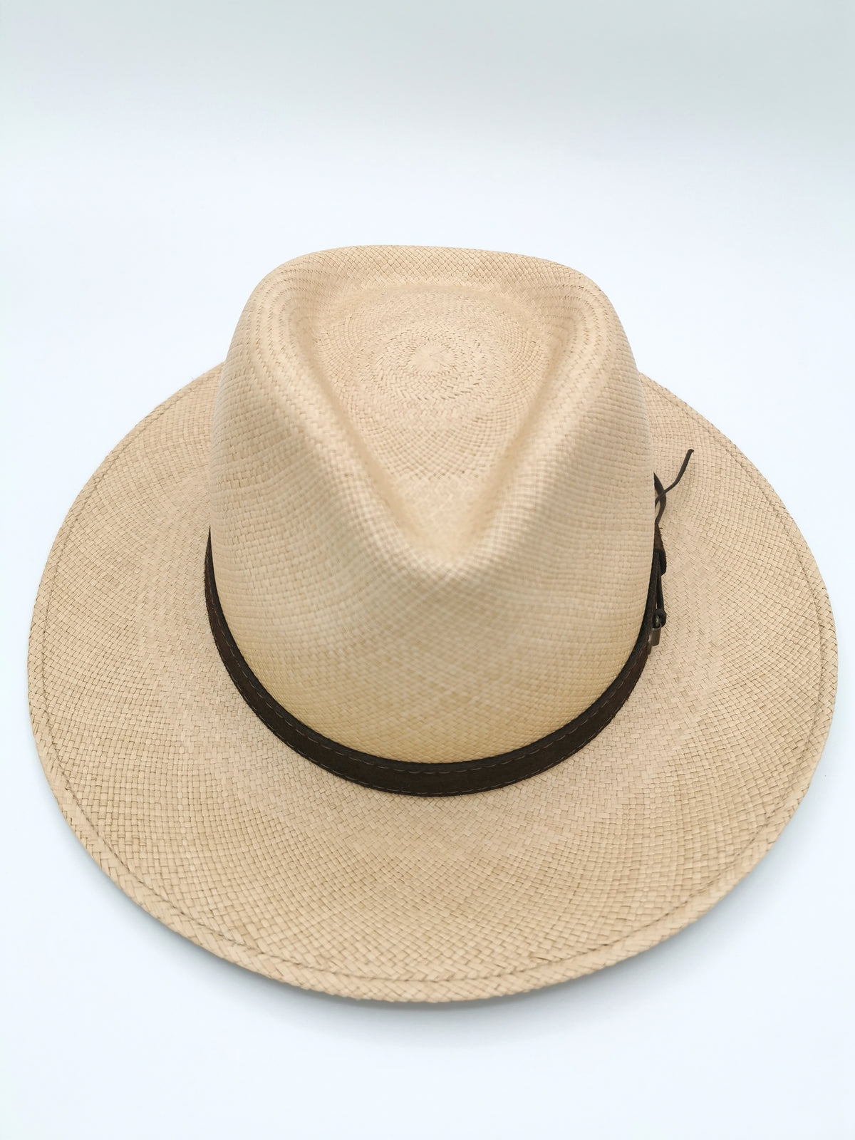 PANAMA HAT SAND COLOUR, LEATHER HEADBAND