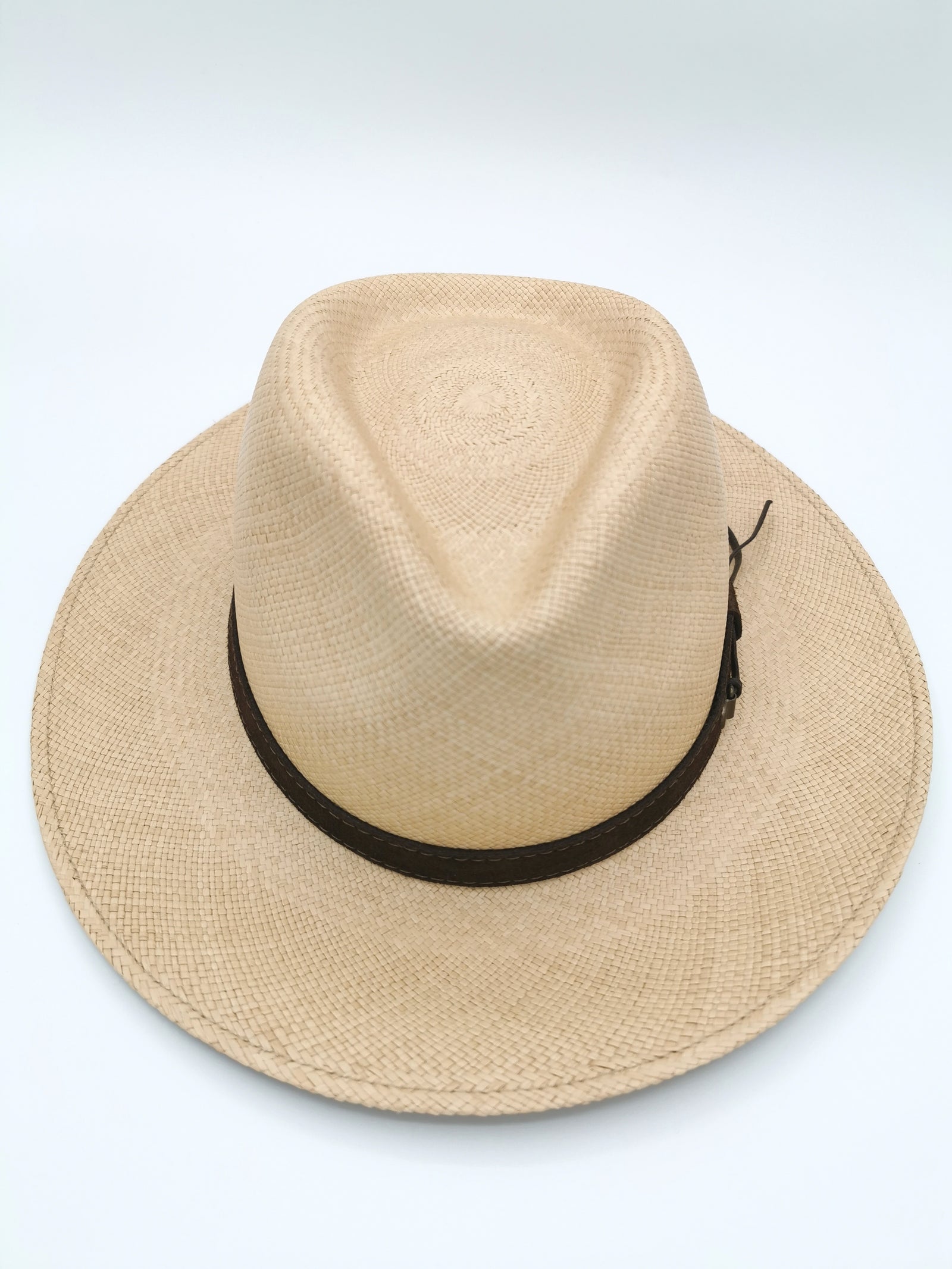PANAMA HAT SAND COLOUR, LEATHER HEADBAND