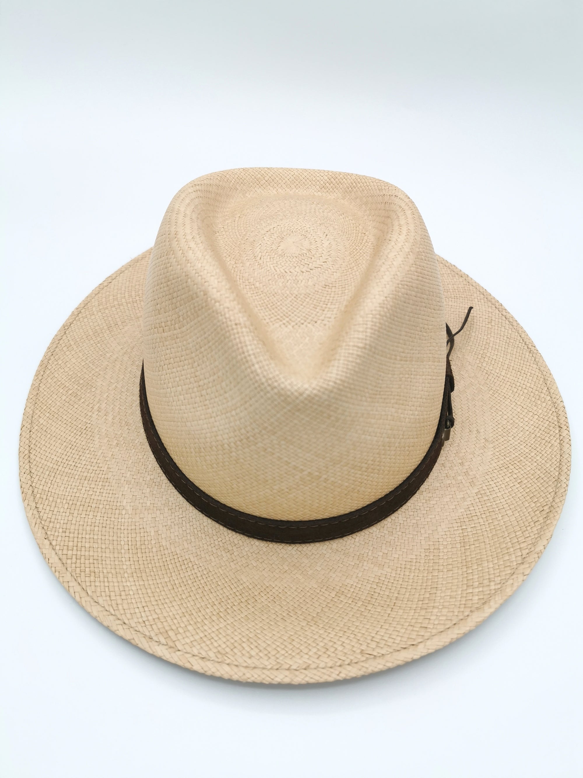 Chapeau Panama coloris sable et bandeau en cuir