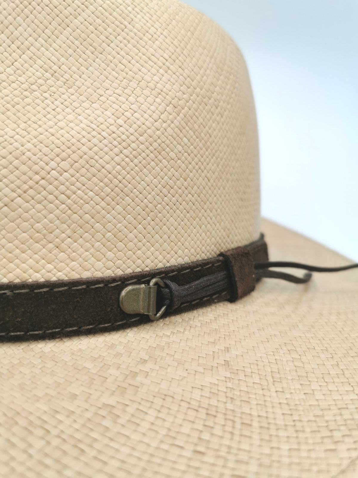 PANAMA HAT SAND COLOUR, LEATHER HEADBAND