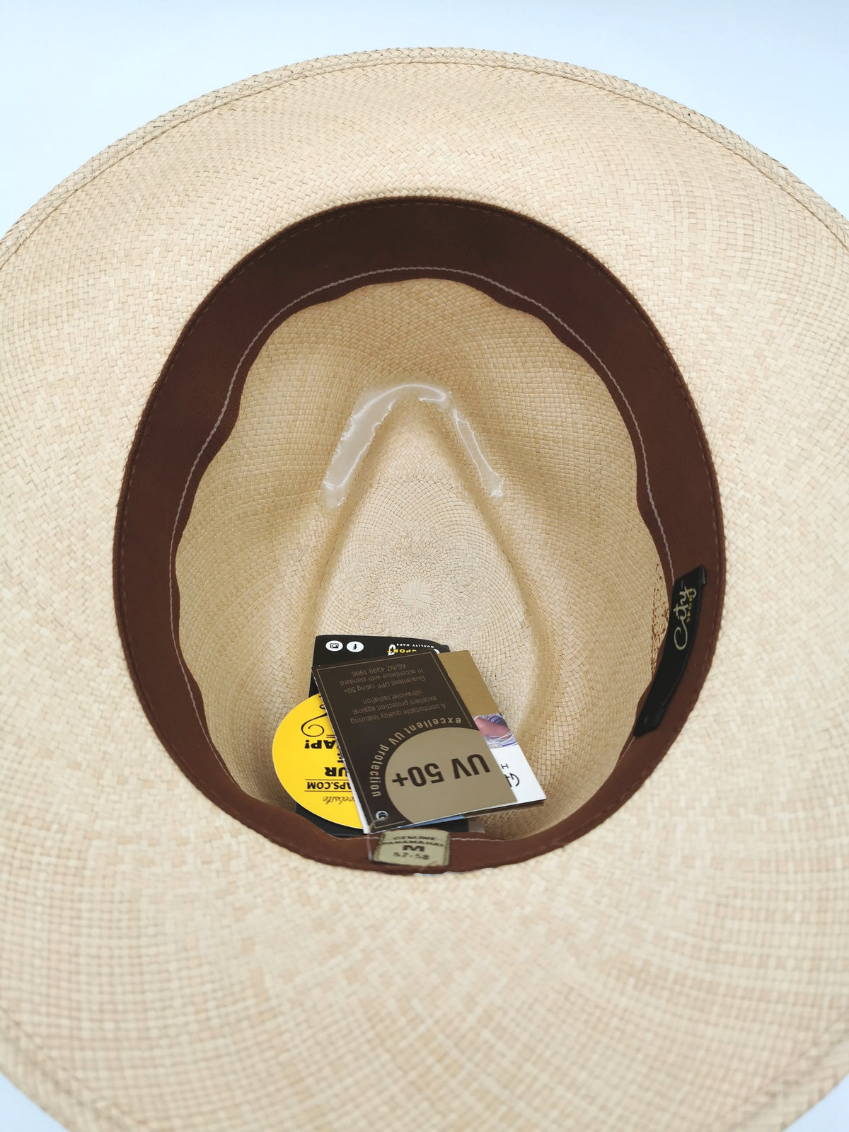 PANAMA HAT SAND COLOUR, LEATHER HEADBAND