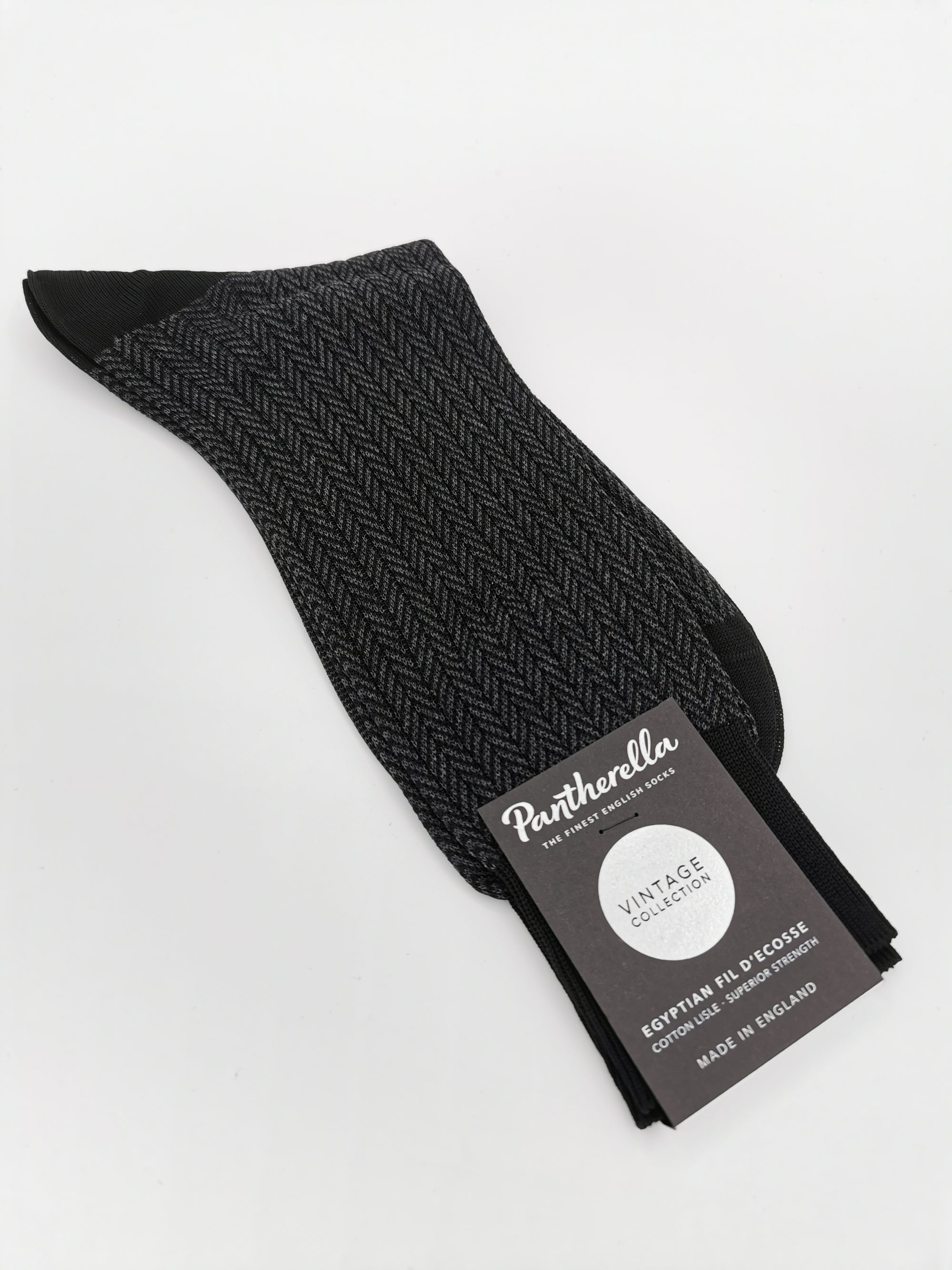 Pantherella black herringbone pattern socks