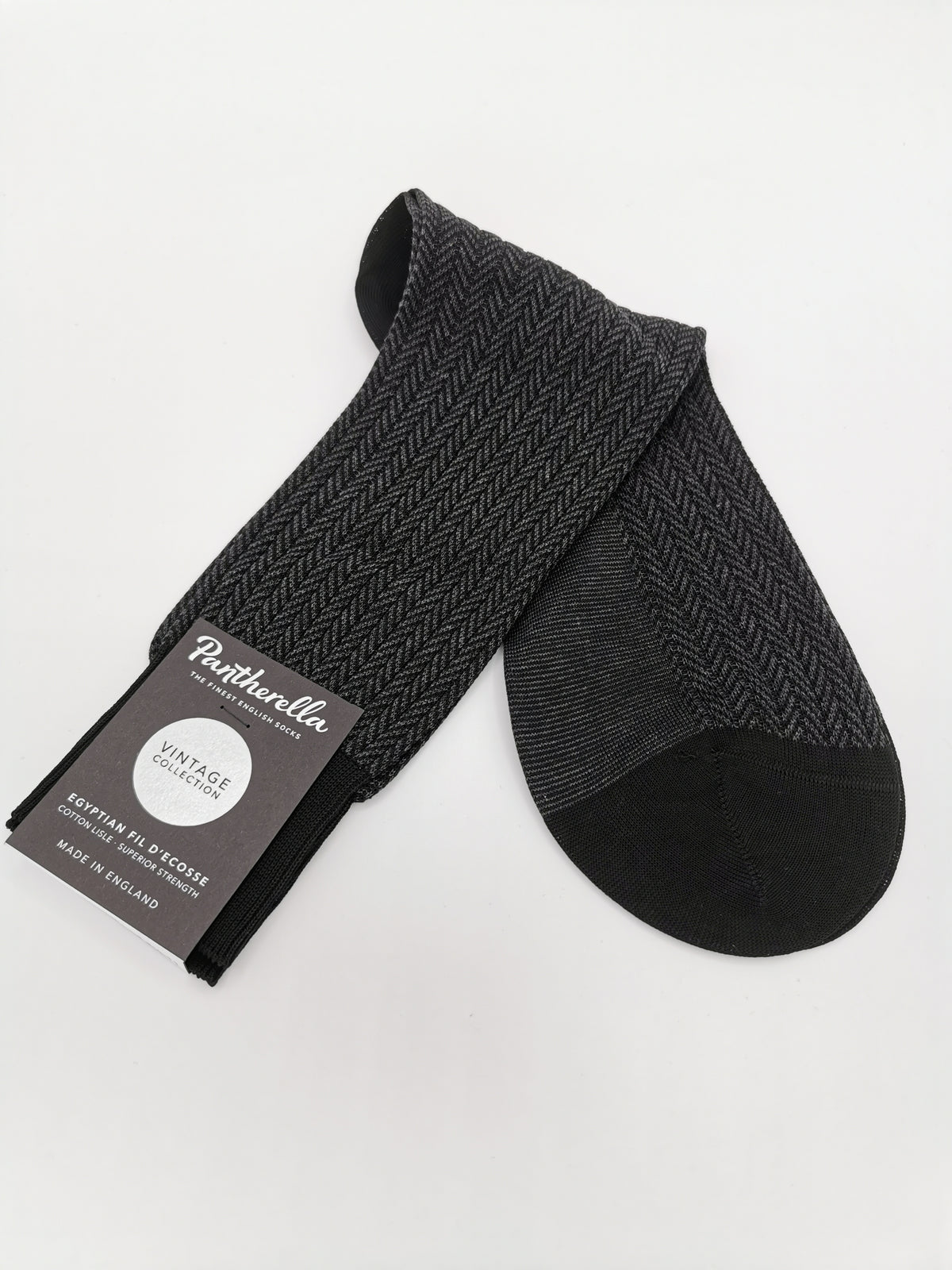Pantherella black herringbone pattern socks