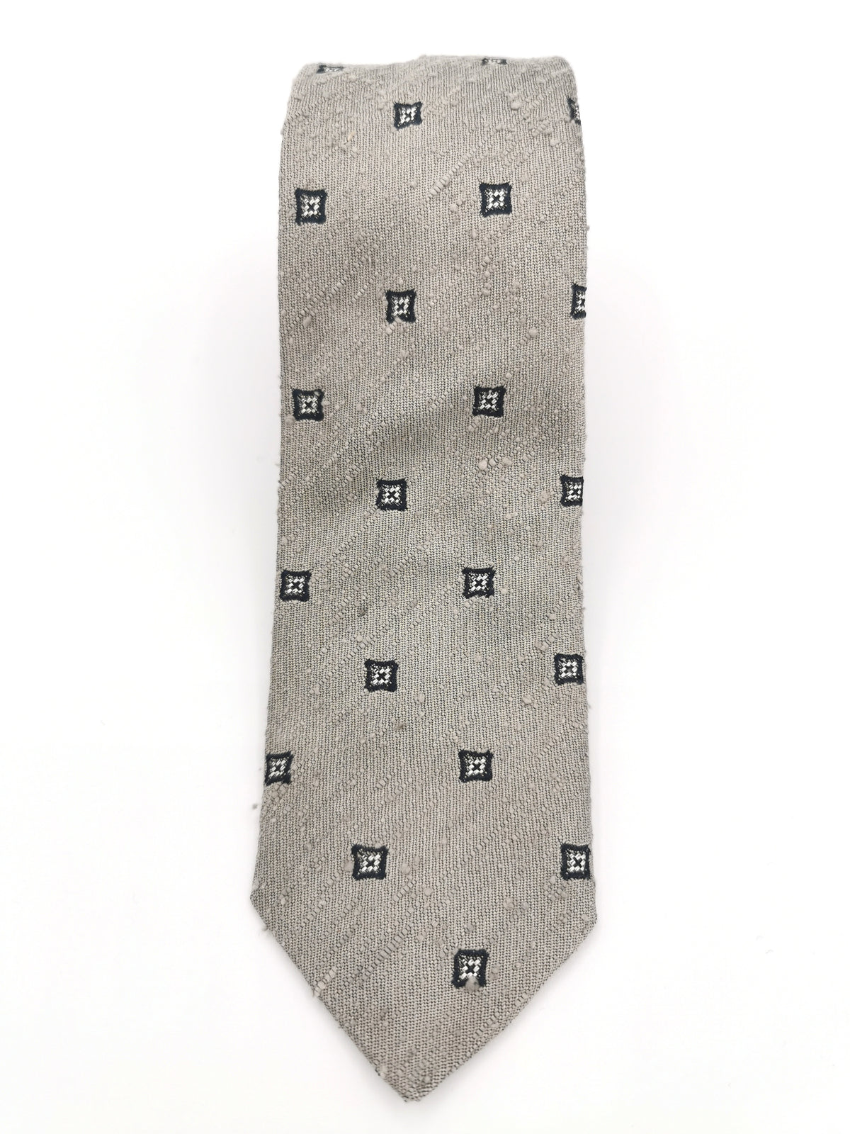 Shantung silk tie with small rectangles pattern