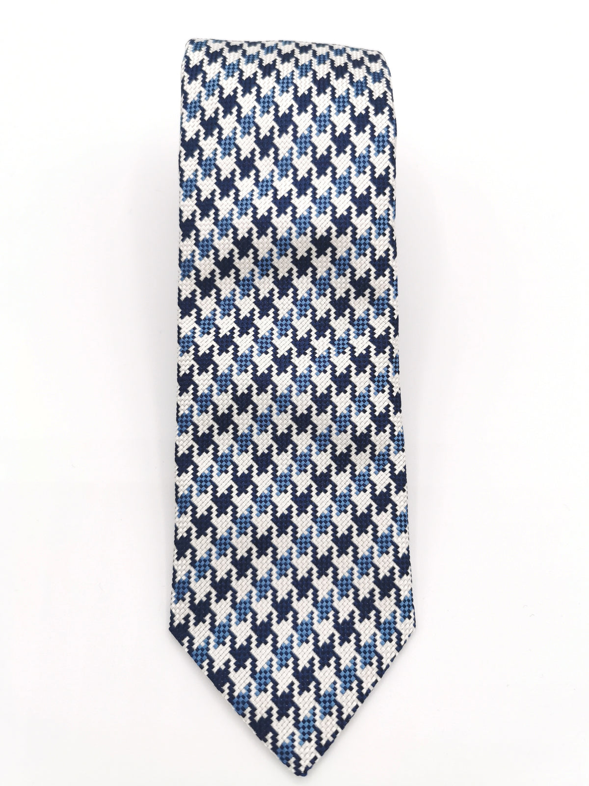 Ferala silk tie with blue and white houndstooth pattern