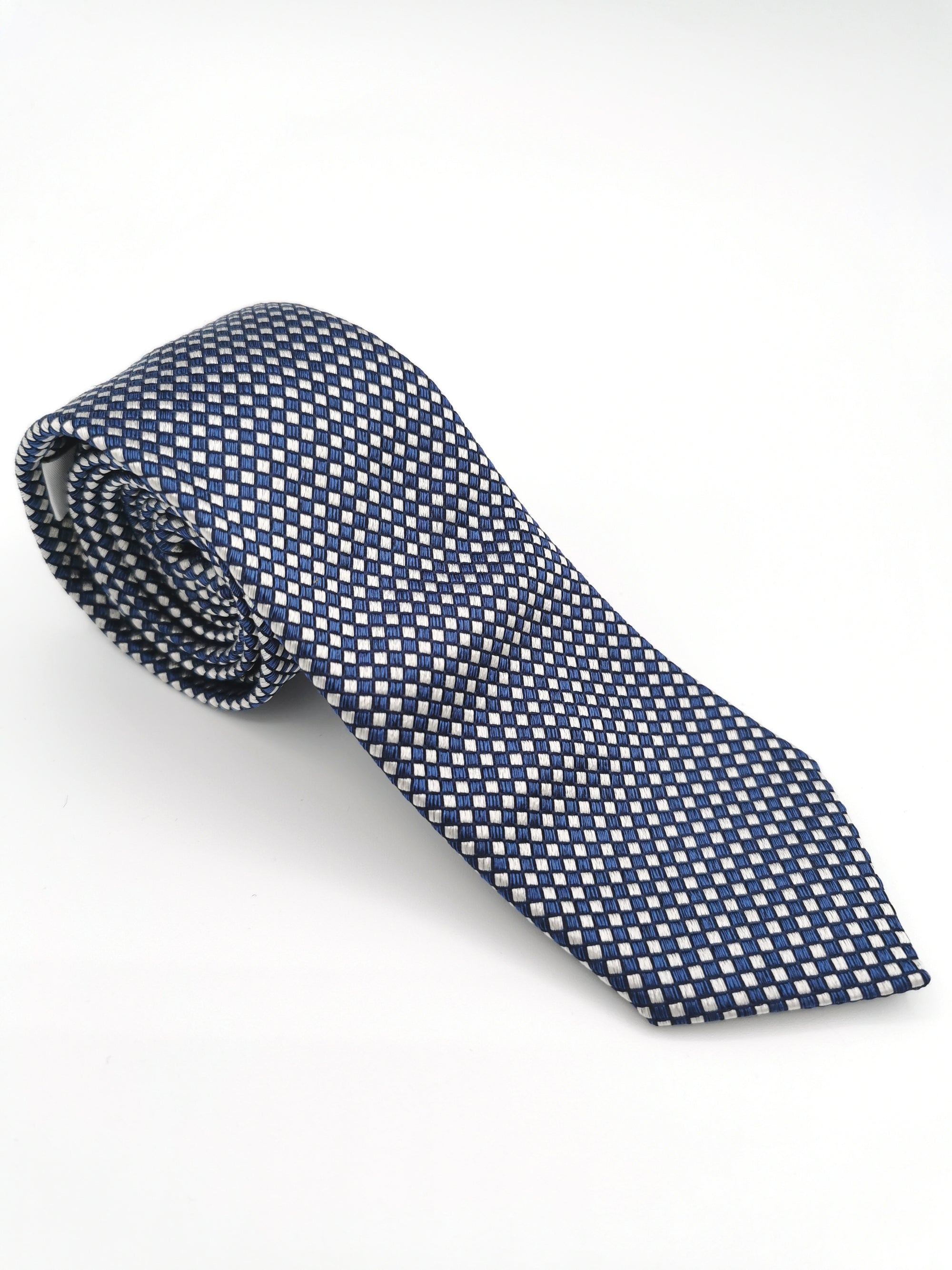 Cravate Ferala en soie à carreaux bleu et blanc