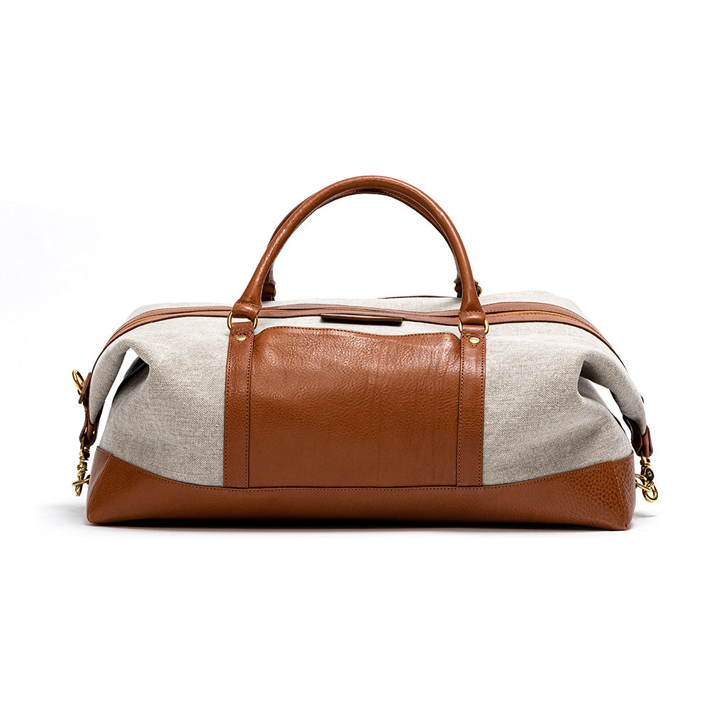 Beige canvas duffle bag