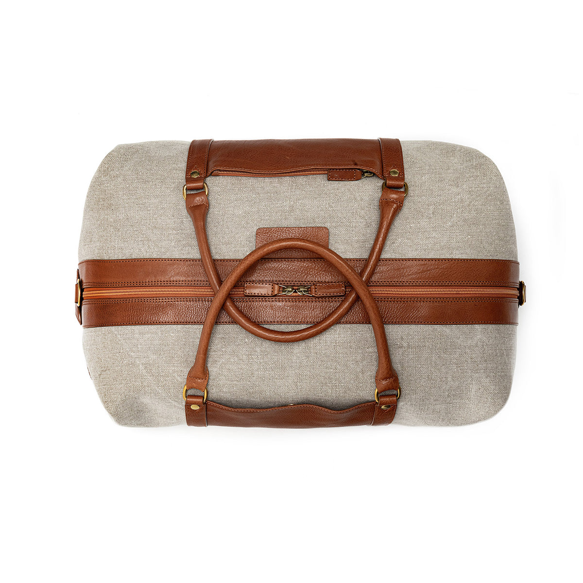 Beige canvas duffle bag
