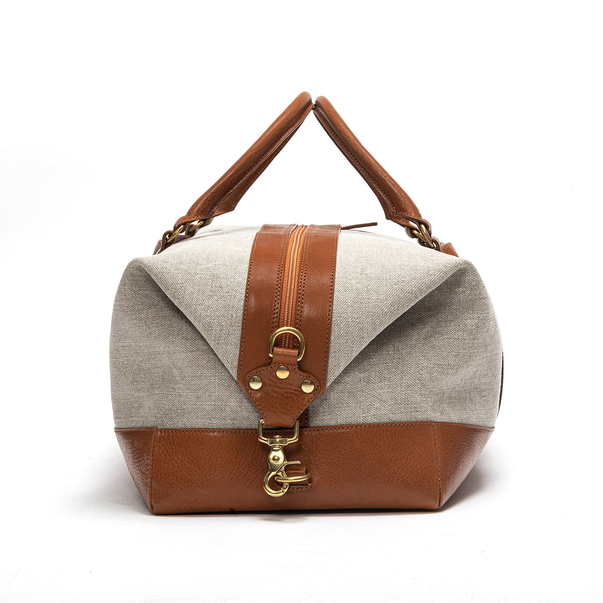 Beige canvas duffle bag