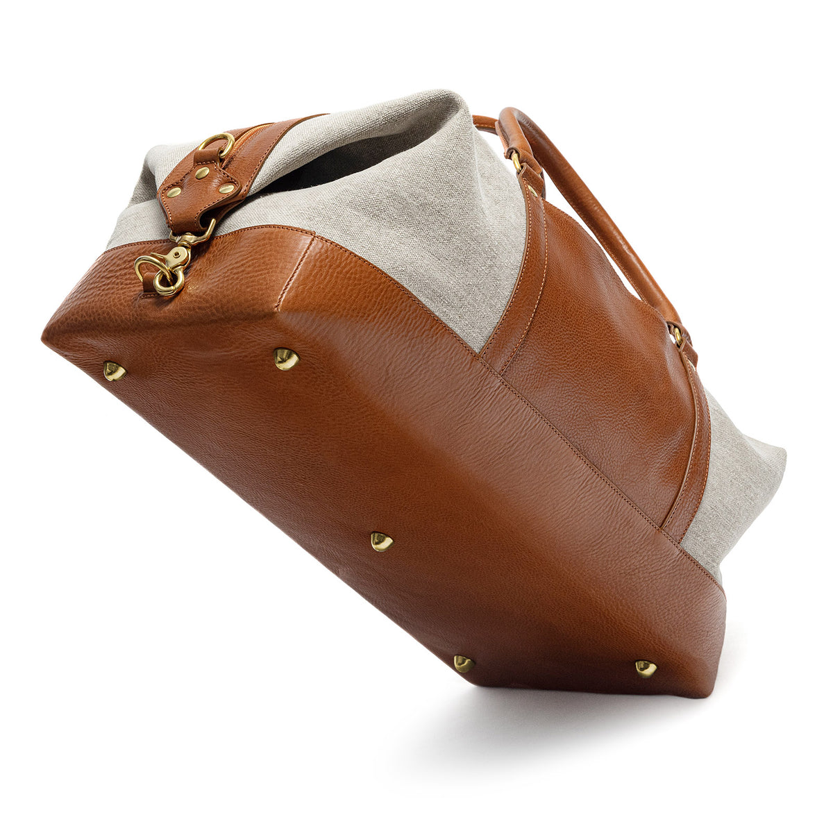 Beige canvas duffle bag